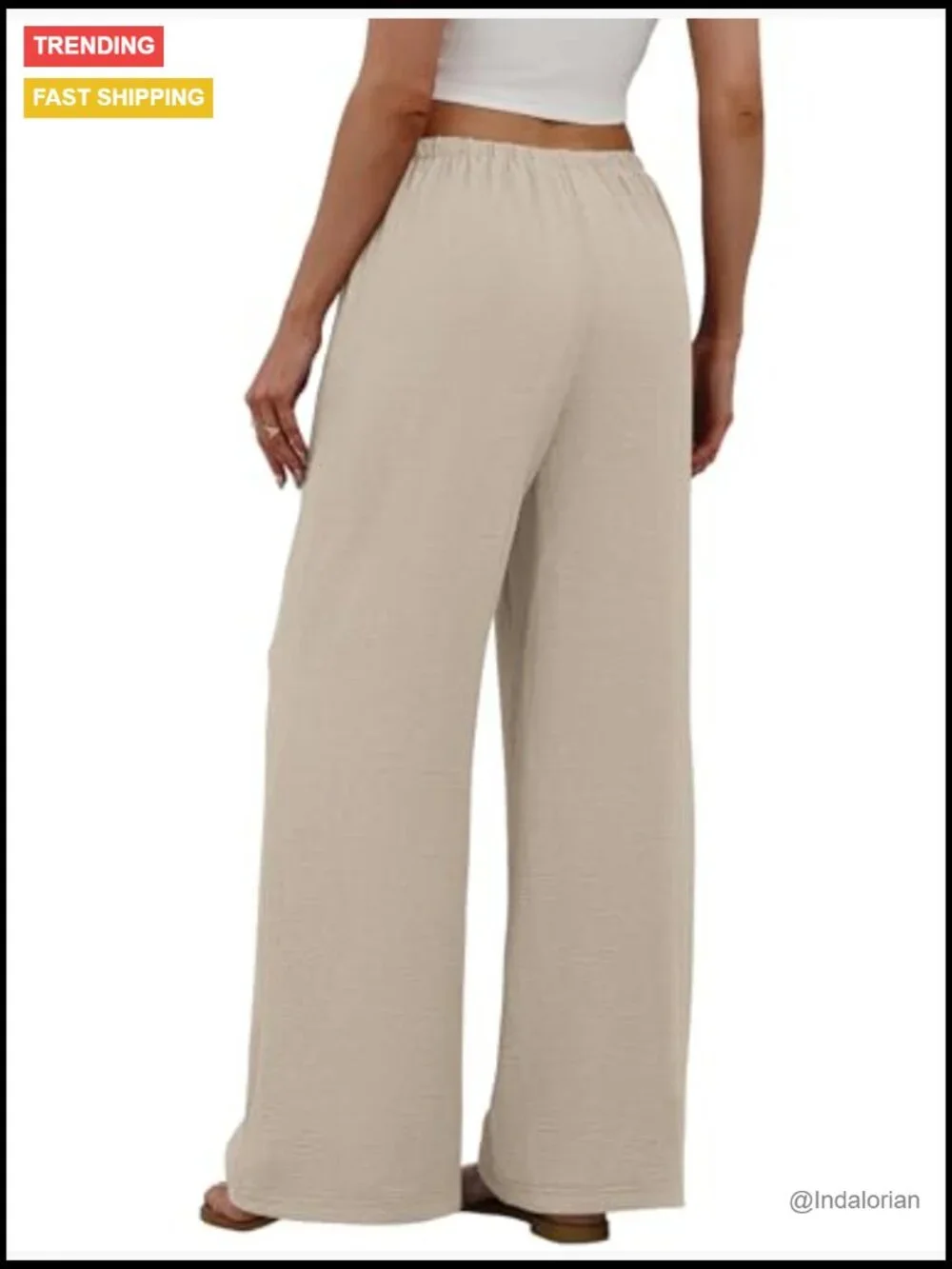 Wide Leg Palazzo Pants Drawstring Elastic Waist Trousers with Pockets Flowy